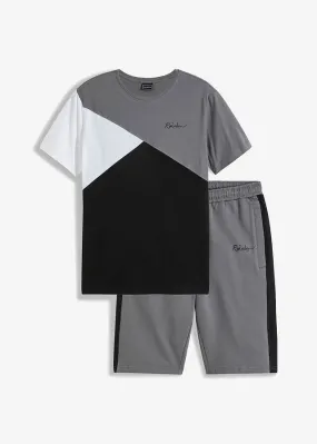 Camiseta y bermudas de chándal (2 piezas) Gris ahumado/blanco/negro estampado